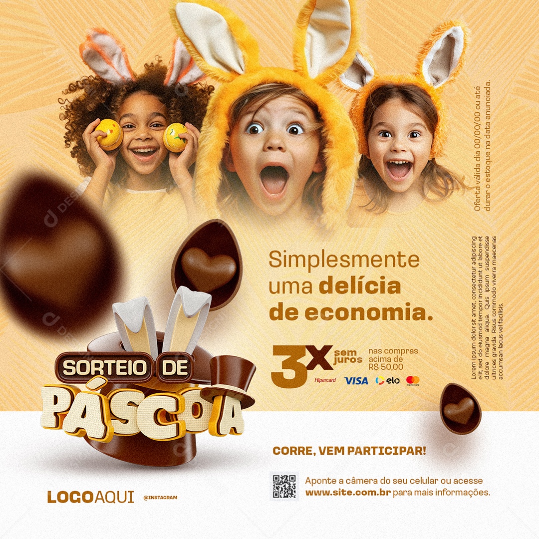 Sorteio de Páscoa Simplesmente uma delícia de economia Social Media PSD Editável