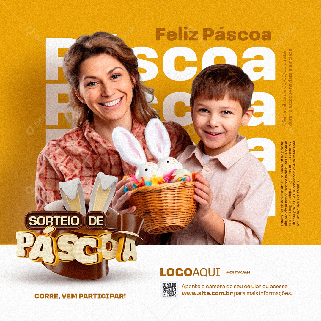Sorteio de Páscoa Corre vem Participar Social Media PSD Editável