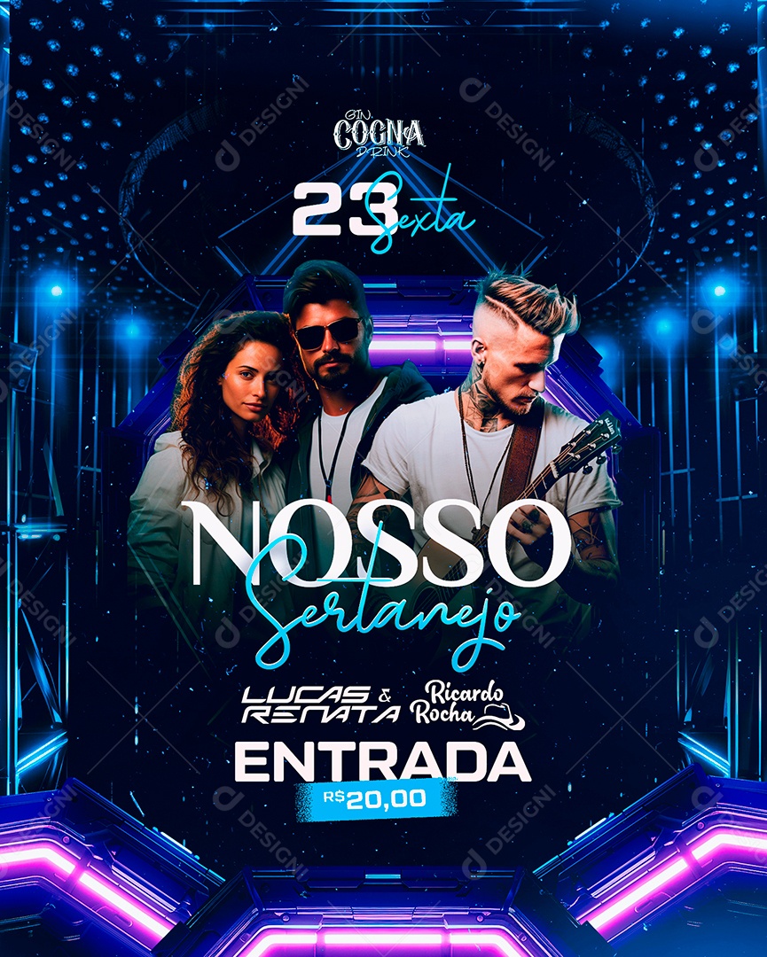 Flyer Nosso Sertanejo Lucas e Renata Ricardo Rocha Sexta Social Media PSD Editável