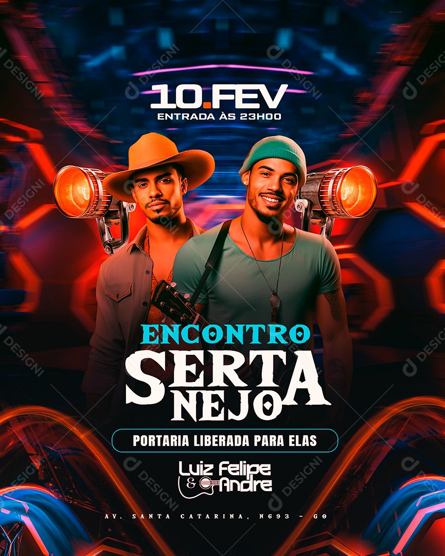 Flyer Encontro Sertanejo Lucas Felipe e Andre Agenda Fevereiro Social Media PSD Editável