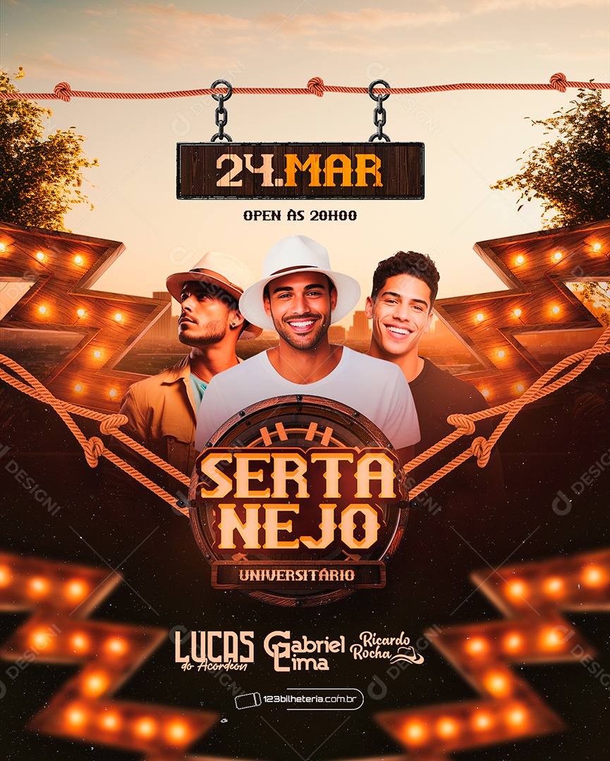 Flyer Sertanejo Lucas do Acordeon Gabriel Lima Ricardo Rocha Social Media PSD Editável