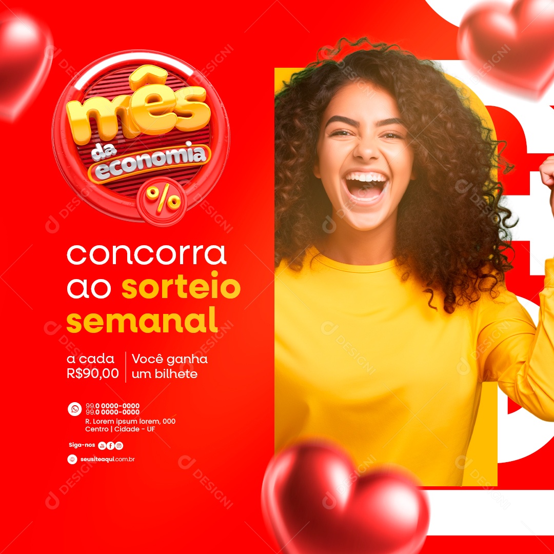 Mês da economia Supermercado concorra ao sorteio semanal Social Media PSD Editável