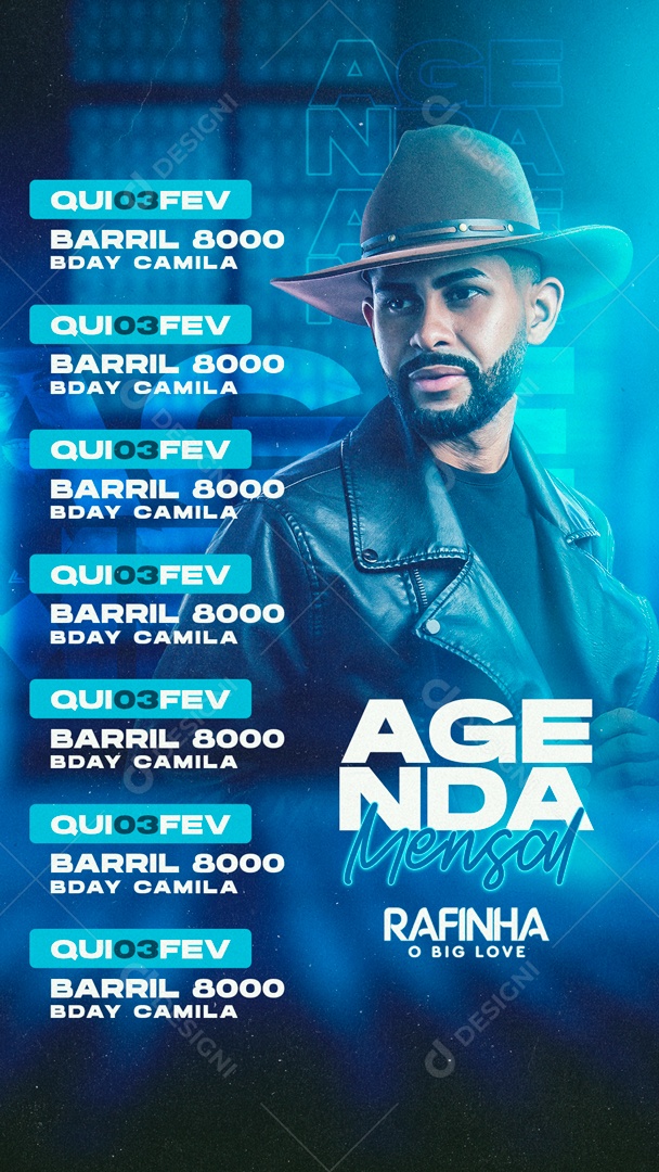 Flyer Story Agenda Mensal Rafinha o Big Love Social Media PSD Editável
