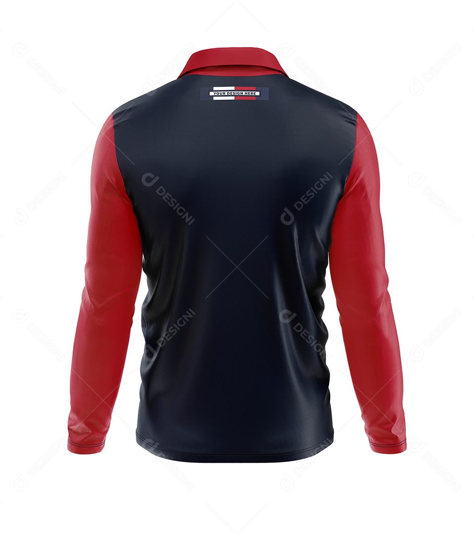 Camisa polo vista de trás de manga longa PSD Editável