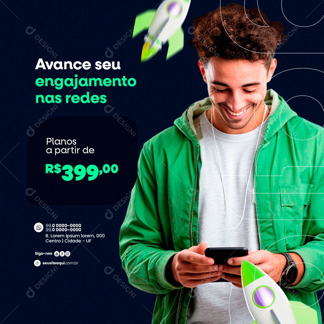 Agência de Publicidade Avance seu engajamento nas redes Planos Social Media PSD Editável