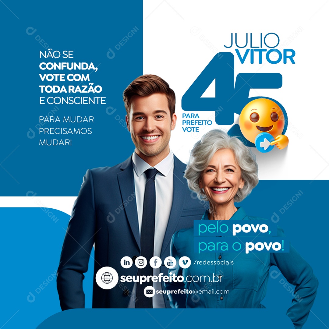 Politica Para Prefeito vote 45 Julio Vitor Social Media PSD Editável