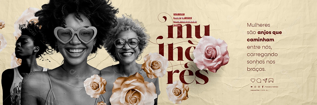 Carrossel Dia Internacional das Mulheres 8 De Março são anjos Social Media PSD Editável