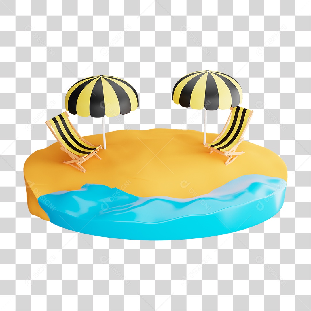 Elemento 3D Cena de Praia PNG Transparente