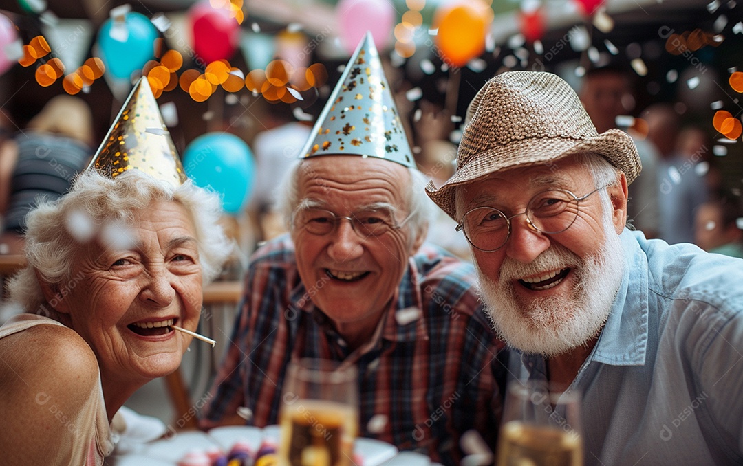 Idosos felizes juntos comemorando aniversário