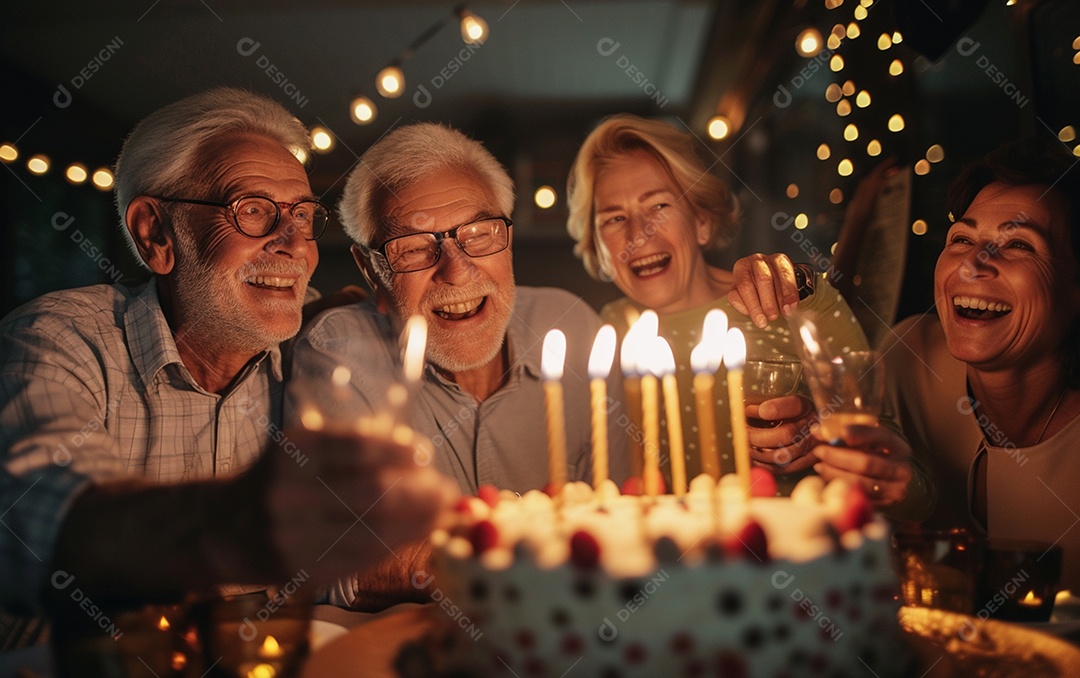 Idosos felizes juntos comemorando aniversário