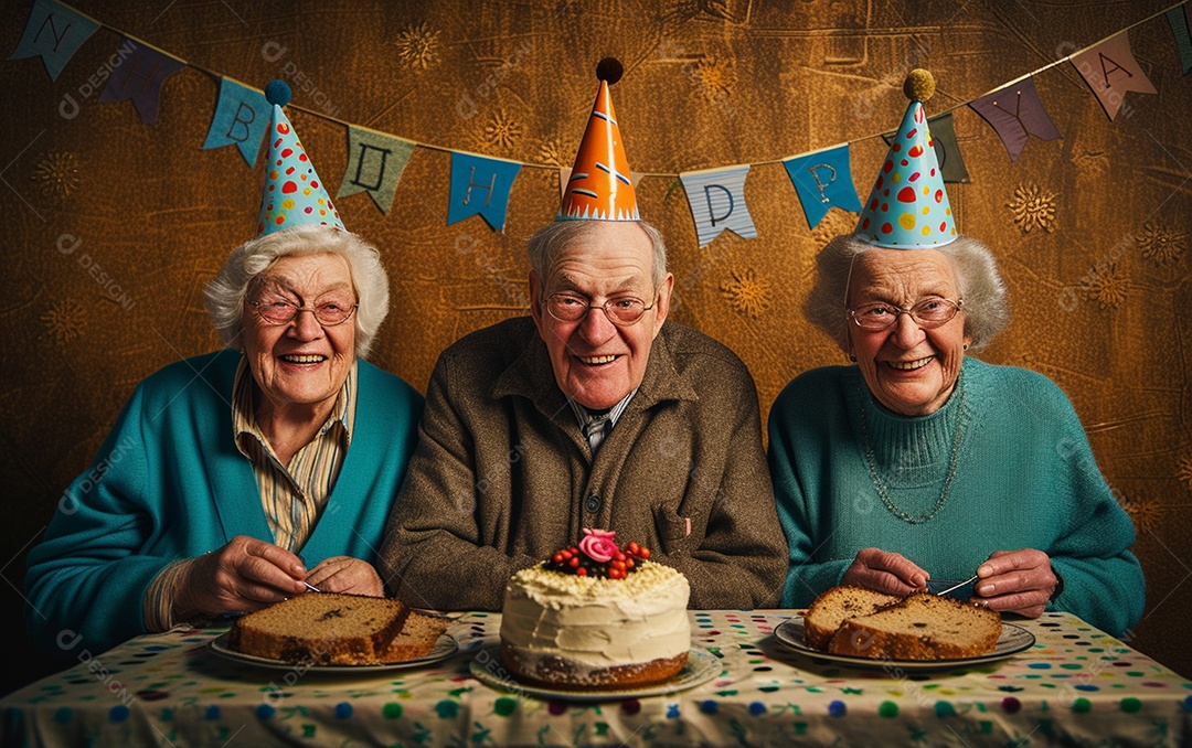Idosos felizes juntos comemorando aniversário