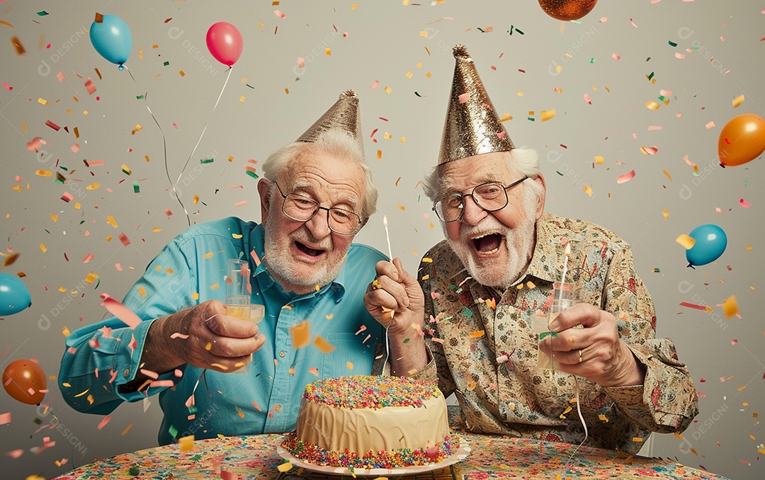 Idosos felizes juntos comemorando aniversário