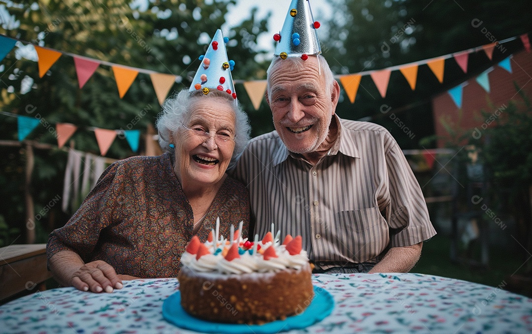 Idosos felizes juntos comemorando aniversário