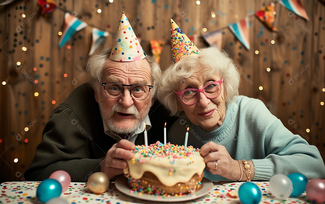 Idosos felizes juntos comemorando aniversário