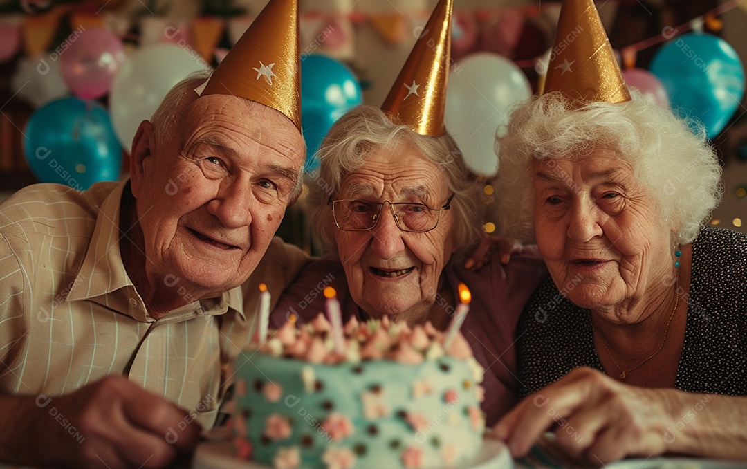 Idosos felizes juntos comemorando aniversário