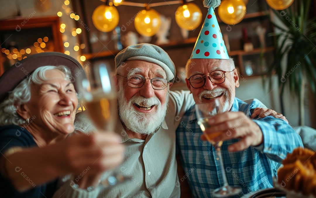 Idosos felizes juntos comemorando aniversário