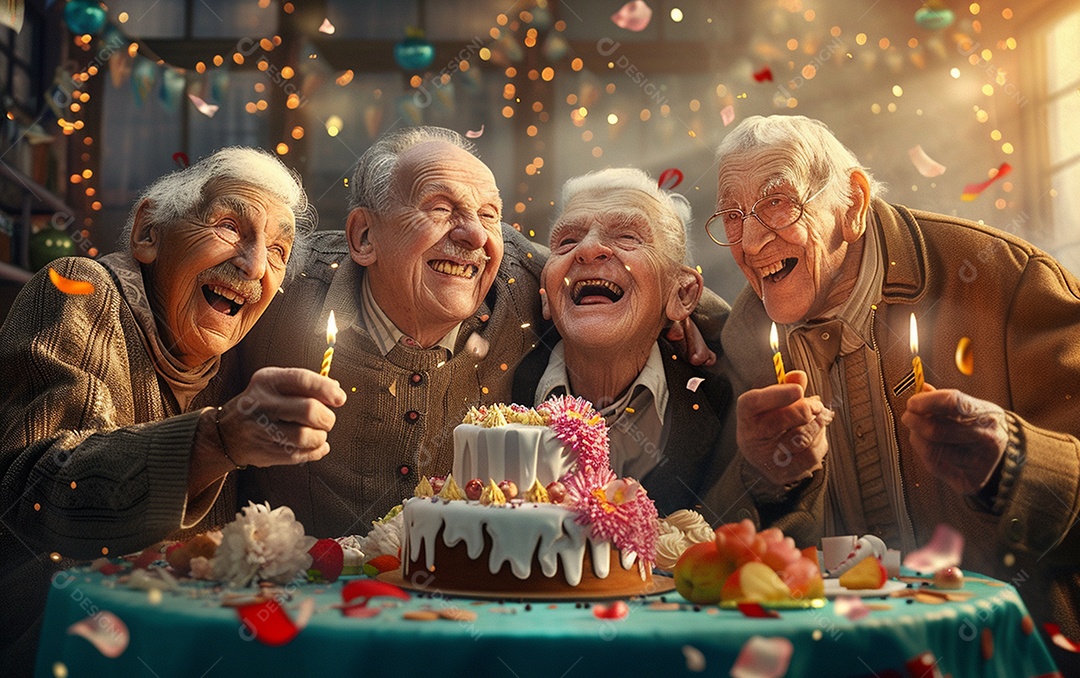 Idosos felizes juntos comemorando aniversário