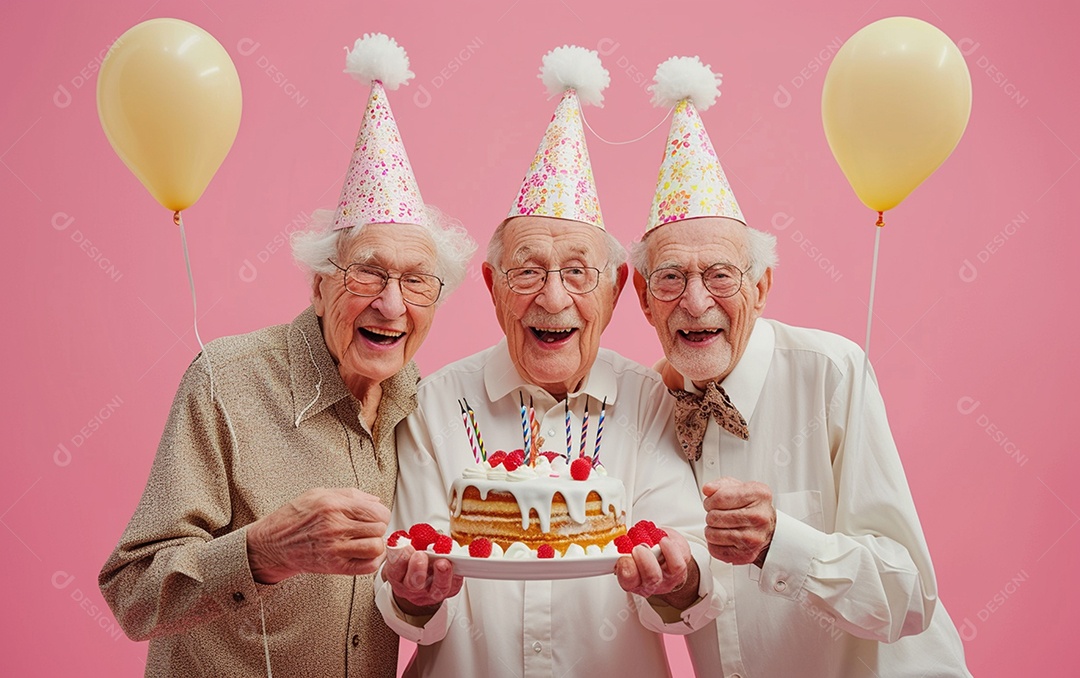 Idosos felizes juntos comemorando aniversário