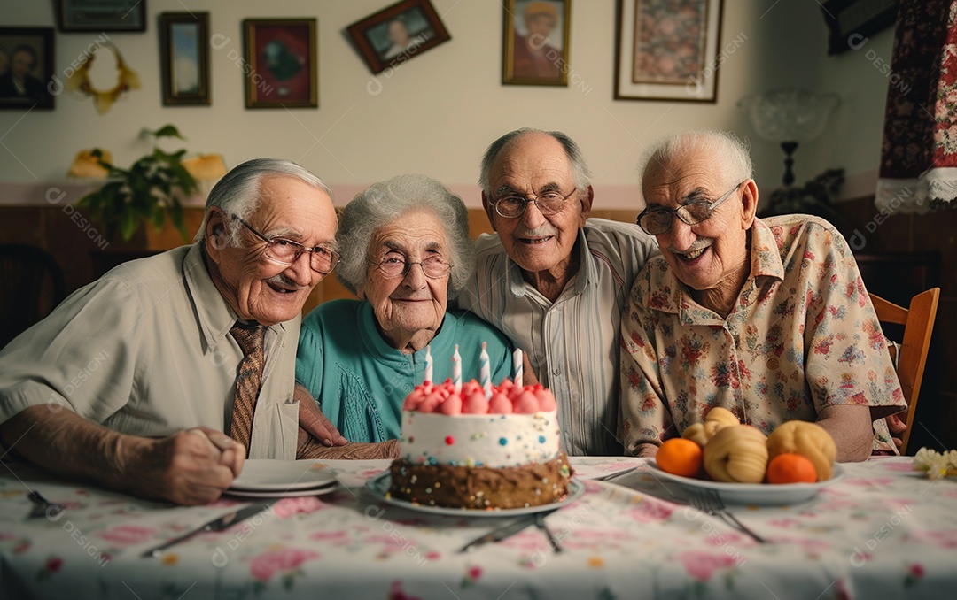 Idosos felizes juntos comemorando aniversário