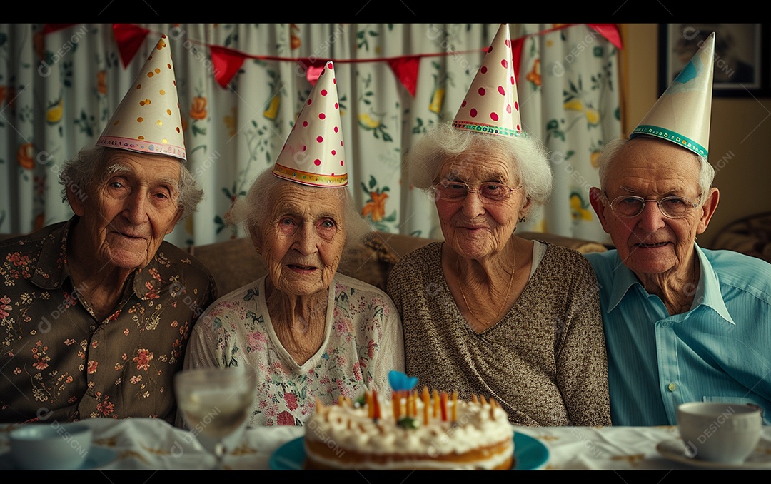 Idosos felizes juntos comemorando aniversário