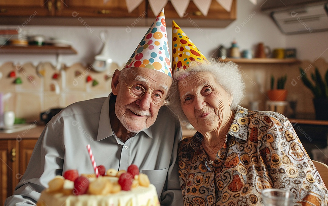 Idosos felizes juntos comemorando aniversário