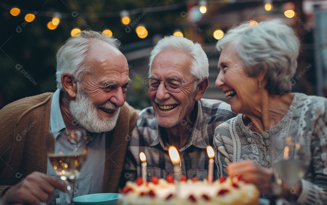 Idosos felizes juntos comemorando aniversário