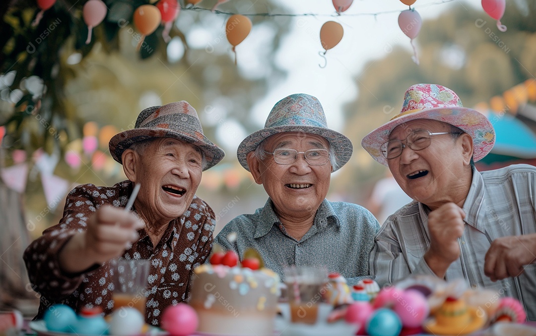 Idosos felizes juntos comemorando aniversário
