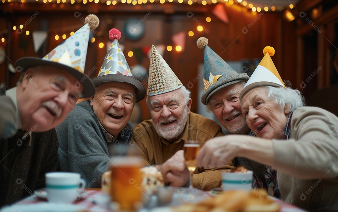 Idosos felizes juntos comemorando aniversário