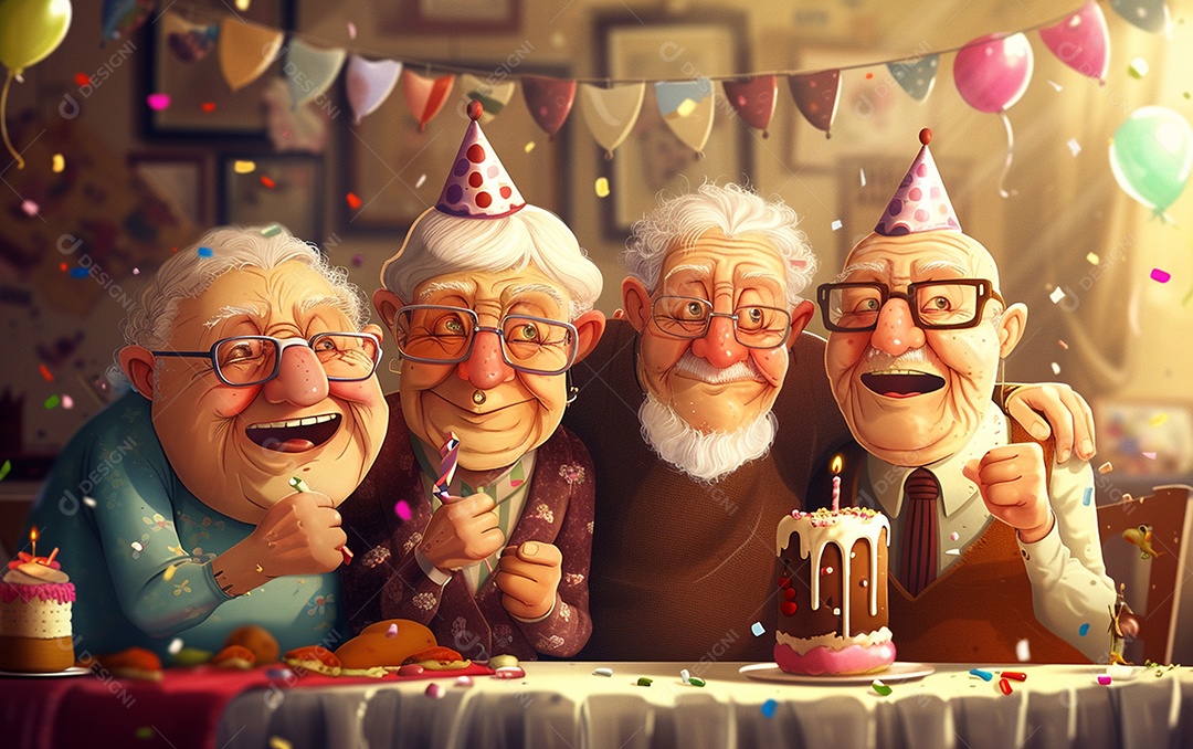 Idosos felizes juntos comemorando aniversário