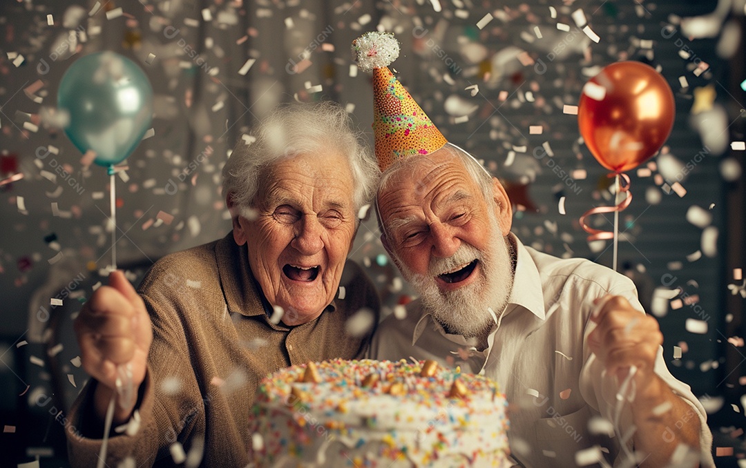 Idosos felizes juntos comemorando aniversário