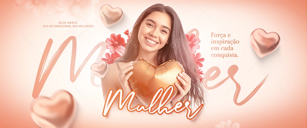Banner Dia Internacional das Mulheres 8 De Março força e inspiração em cada conquista Social Media PSD Editável