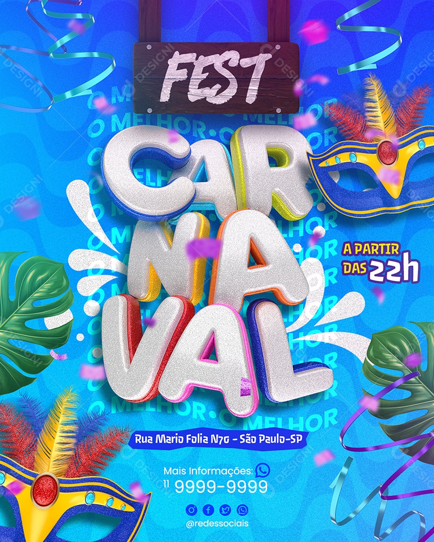 Flyer Fest O Melhor Carnaval A Partir das 22h Social Media PSD Editável