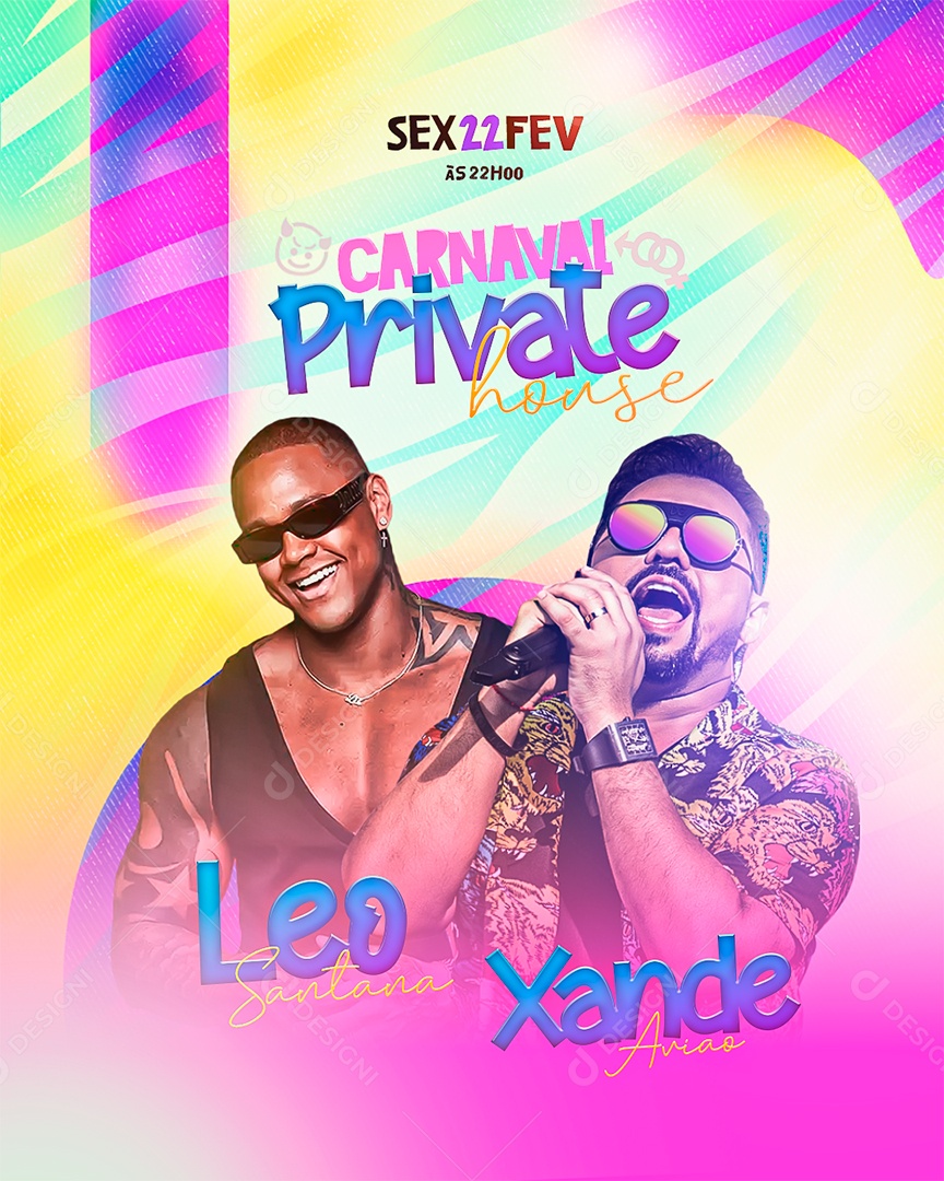 Flyer Carnaval Private house Léo Santana Xande Avião Social Media PSD Editável