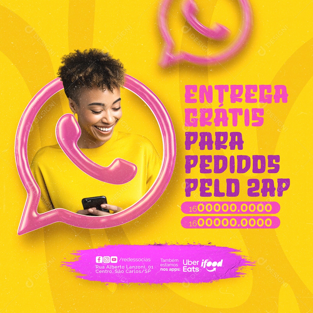 Açaiteria Entrega Grátis para Pedir pelo Zap Social Media PSD Editável