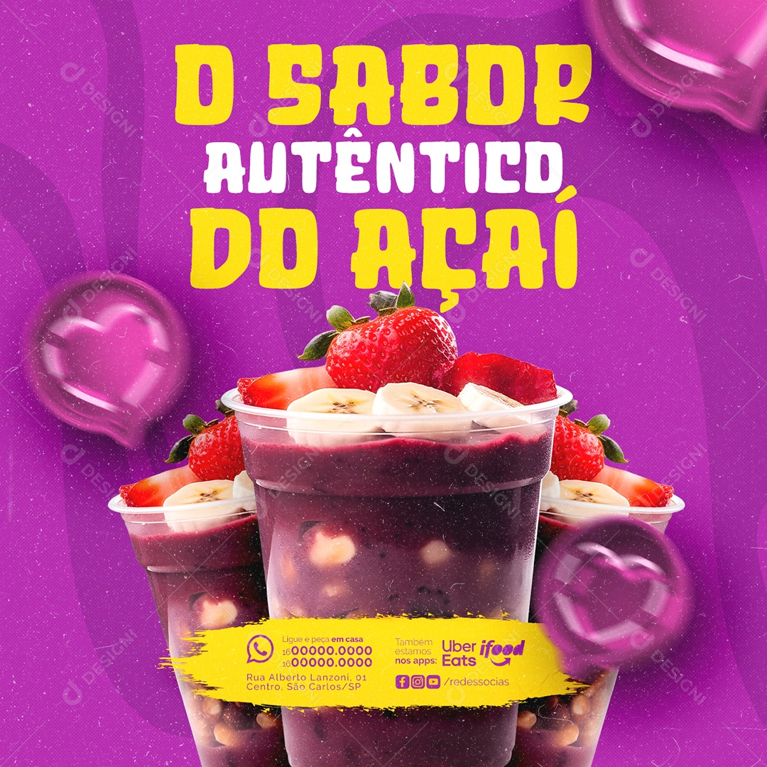 Açaiteria O Sabor Autêntico do Açaí Copo de Açaí Social Media PSD Editável