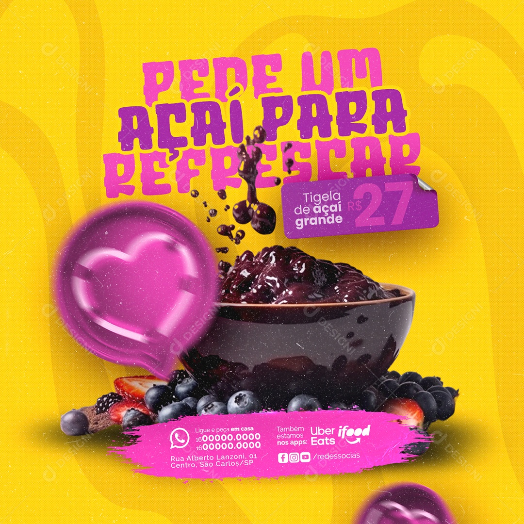Açaiteria Pede um Açaí para Refrescar Tigela de Açaí grande Social Media PSD Editável