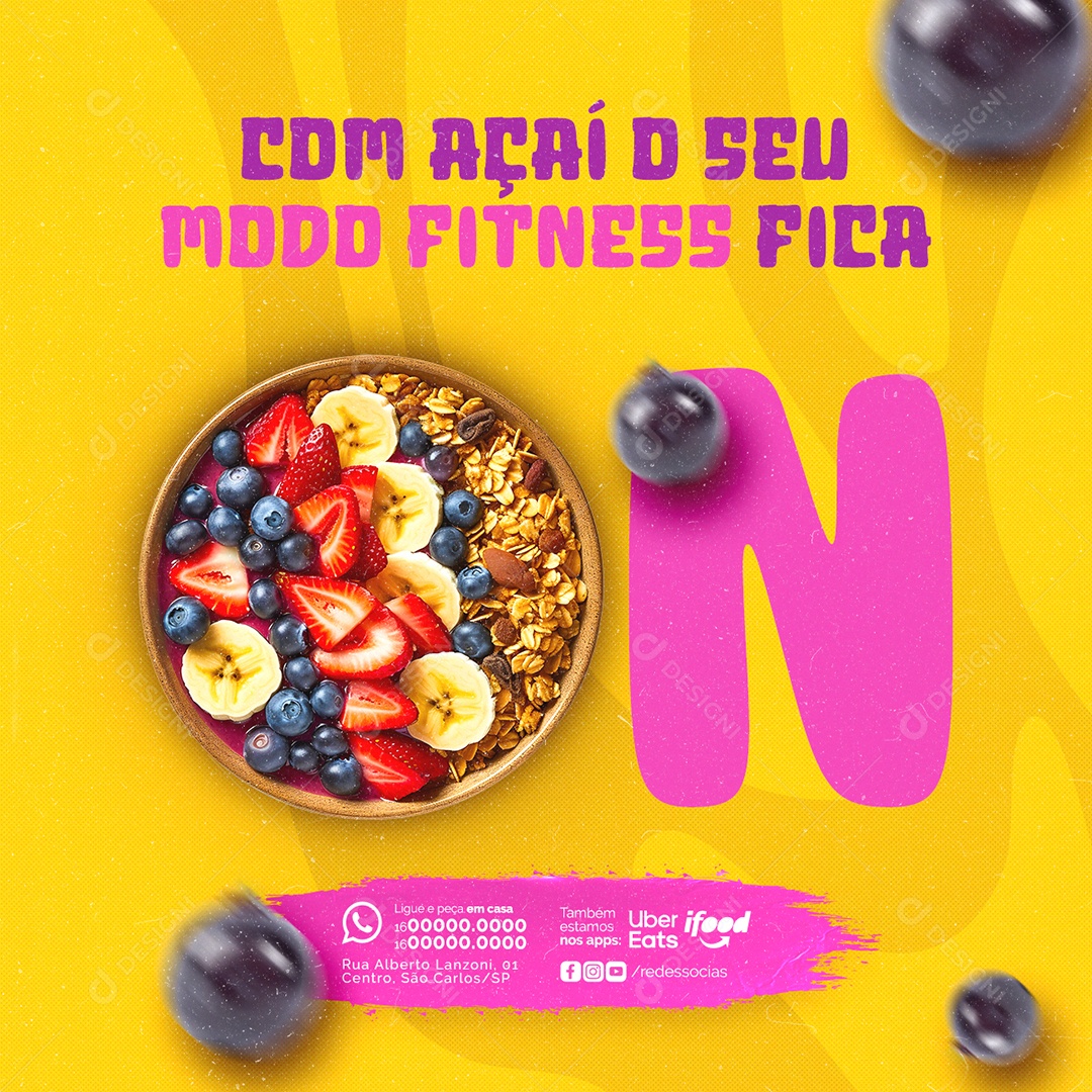 Açaiteria Com Açaí o seu  Modo Fitness Fica On Social Media PSD Editável