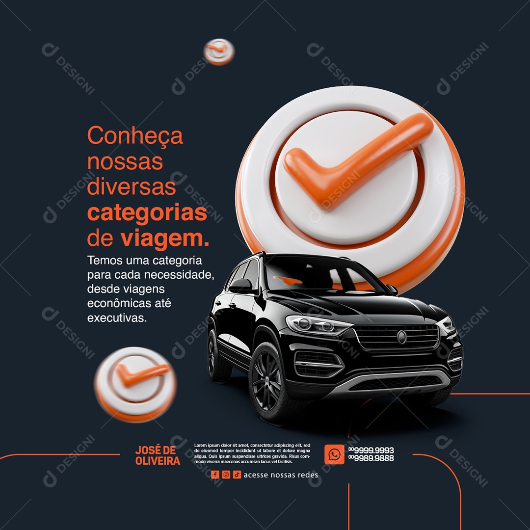 Uber Conheça nossas diversas categorias de viagem Social Media PSD Editável