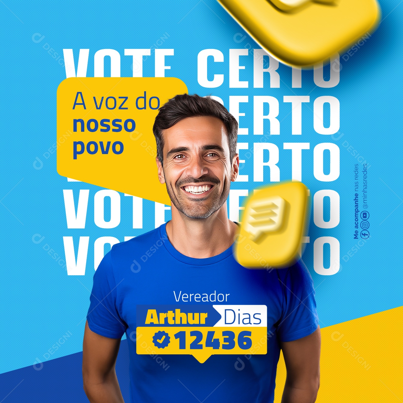 Eleições 2024 Vereador Arthur Dias A voz do nosso povo Social Media PSD Editável