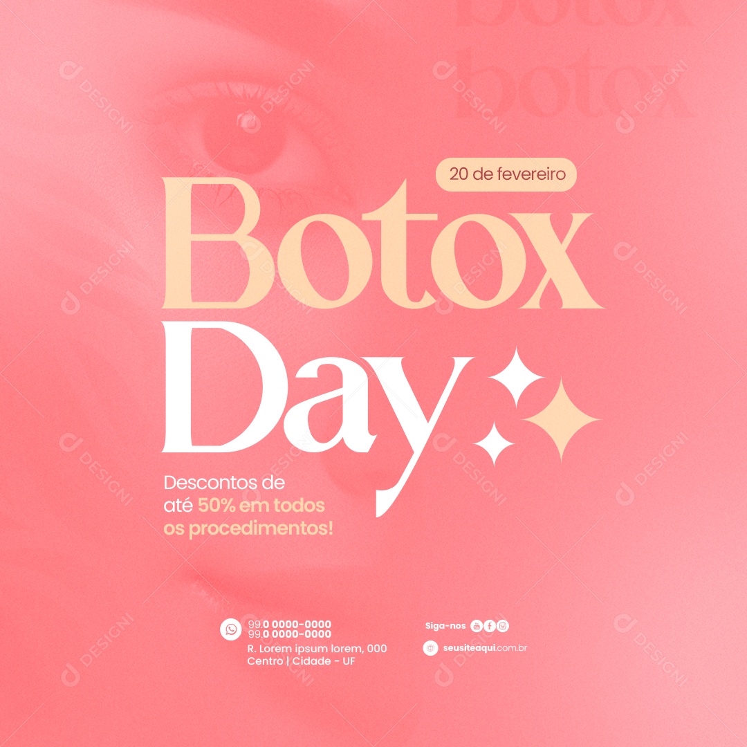 Clínica Estética Harmonização Botox Day Descontos de até 50% Social Media PSD Editável
