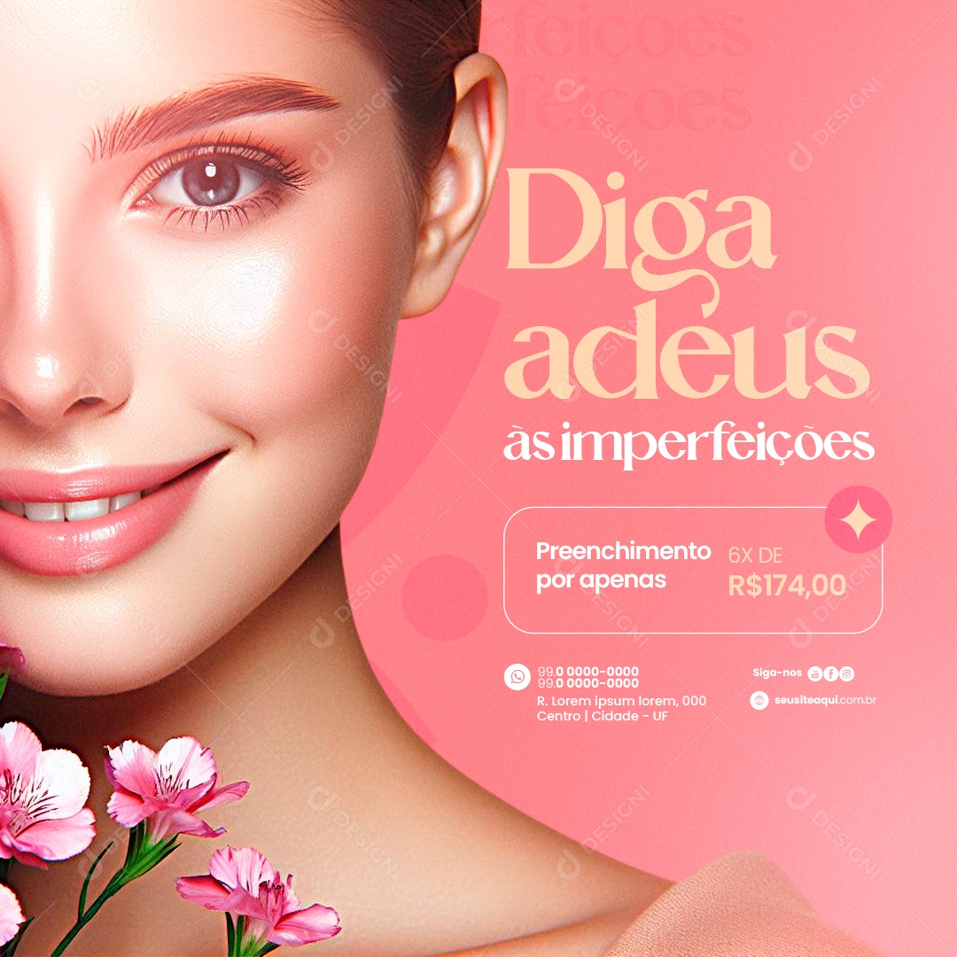 Clínica Estética Harmonização Diga adeus às imperfeições Social Media PSD Editável