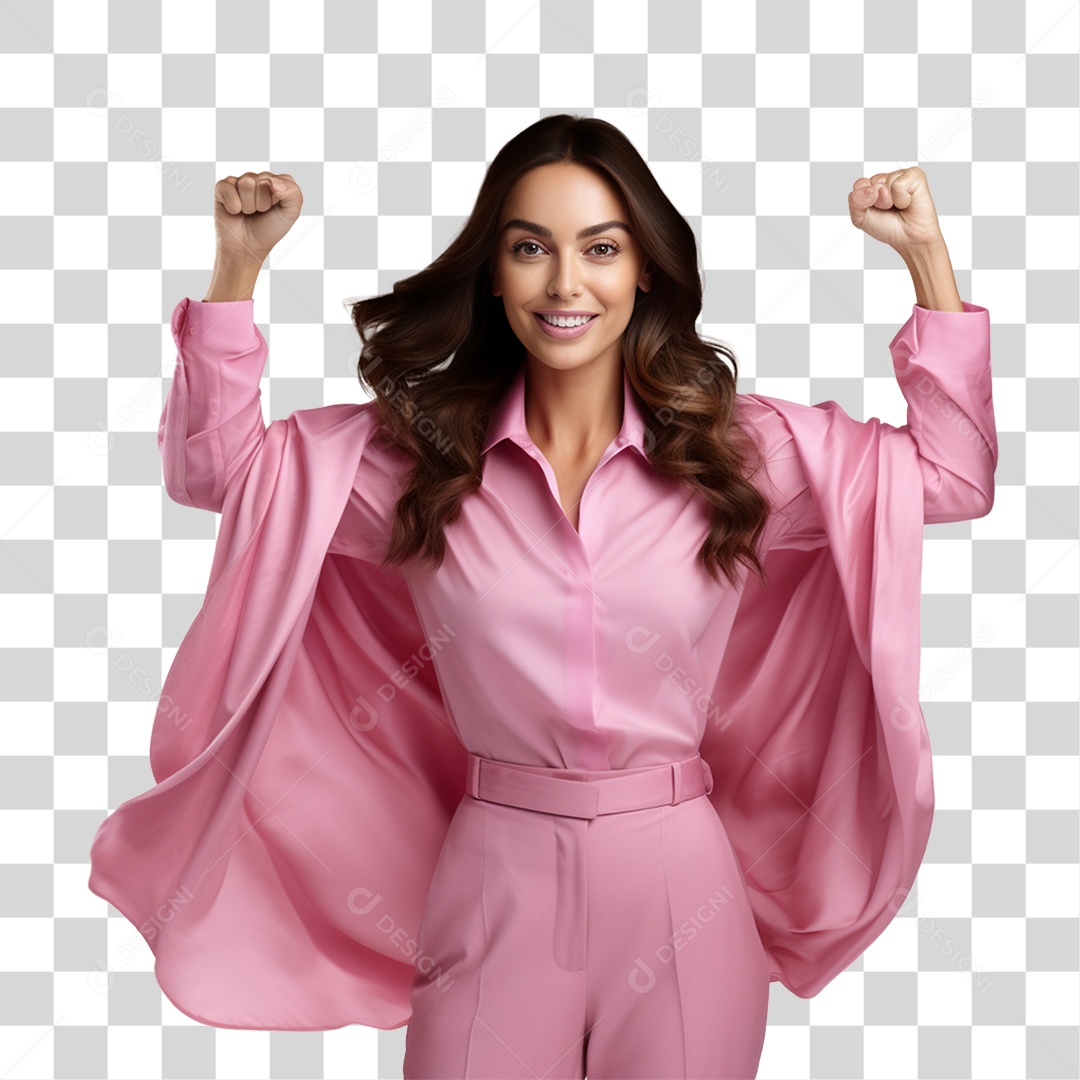Mulher Usando Roupa Rosa Gestos Comemoração PNG Transparente