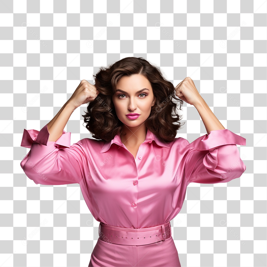 Mulher Usando Roupa Rosa Gestos Comemoração PNG Transparente