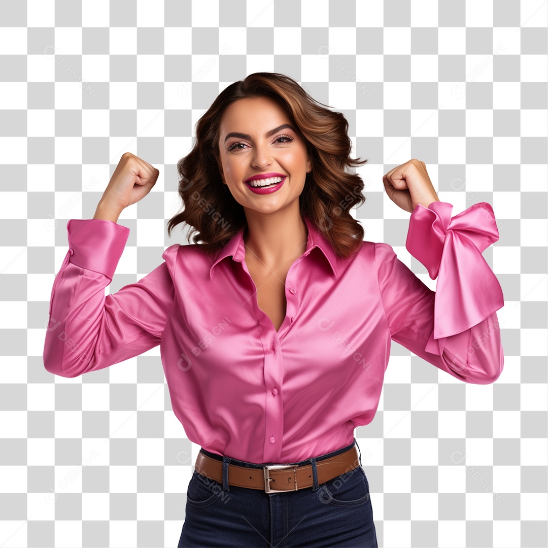 Mulher Usando Roupa Rosa Gestos Comemoração PNG Transparente
