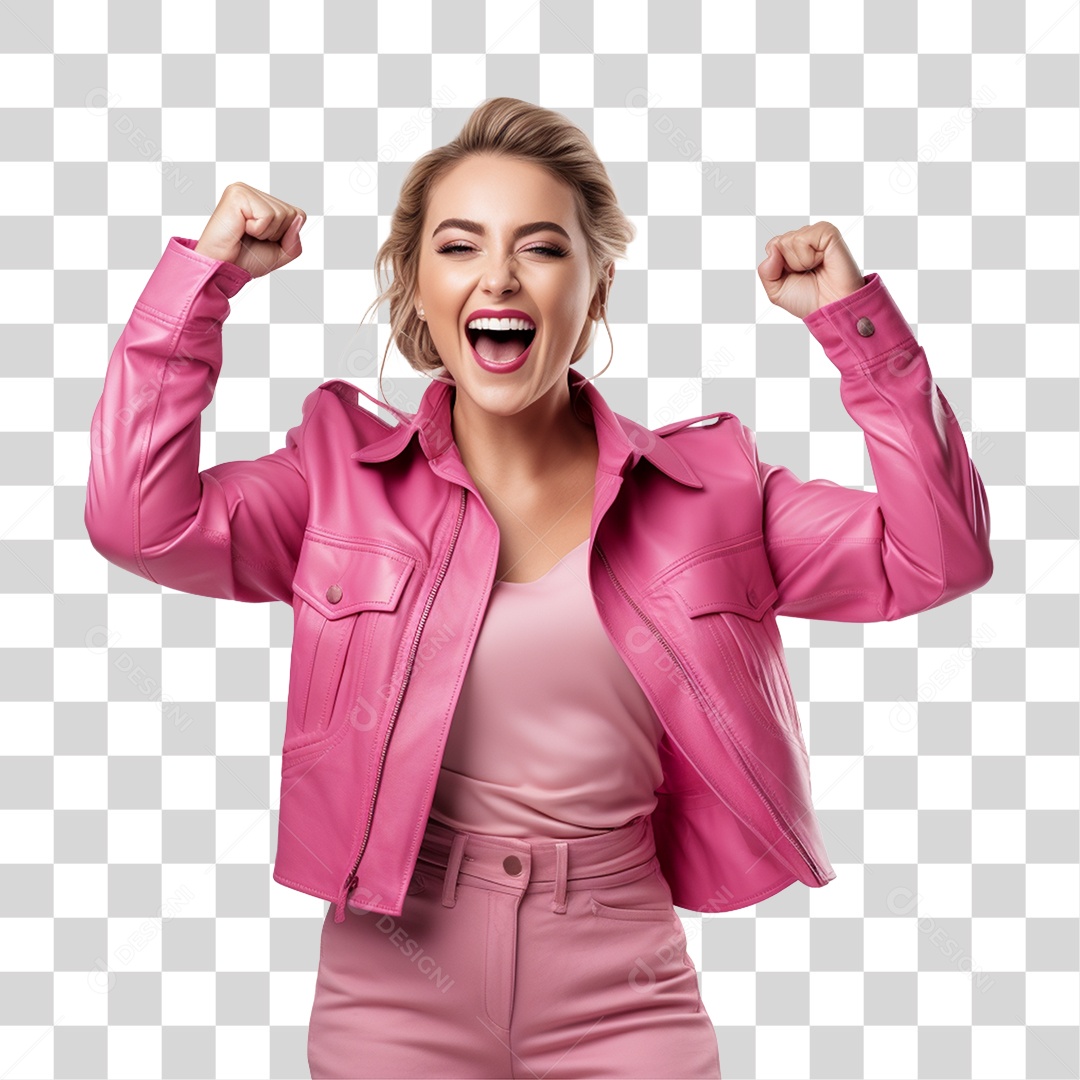 Mulher Usando Roupa Rosa Gestos Comemoração PNG Transparente