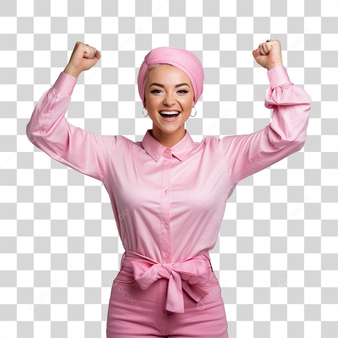 Mulher Usando Roupa Rosa Gestos Comemoração PNG Transparente