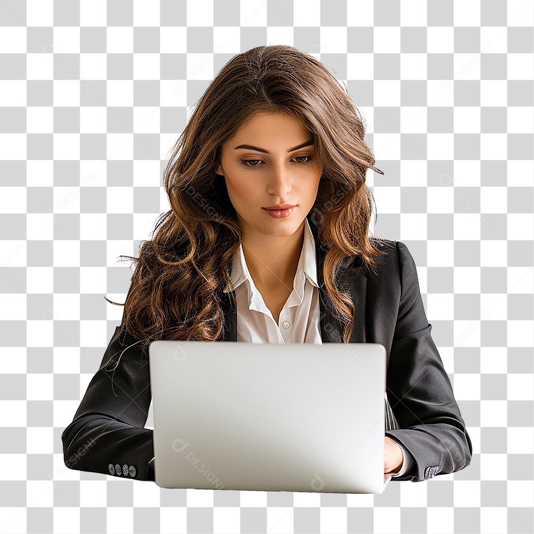 Mulher com Laptop PNG Transparente