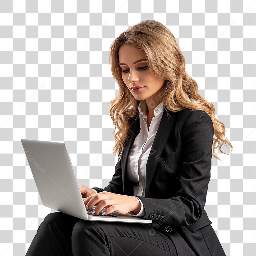 Mulher com Laptop PNG Transparente