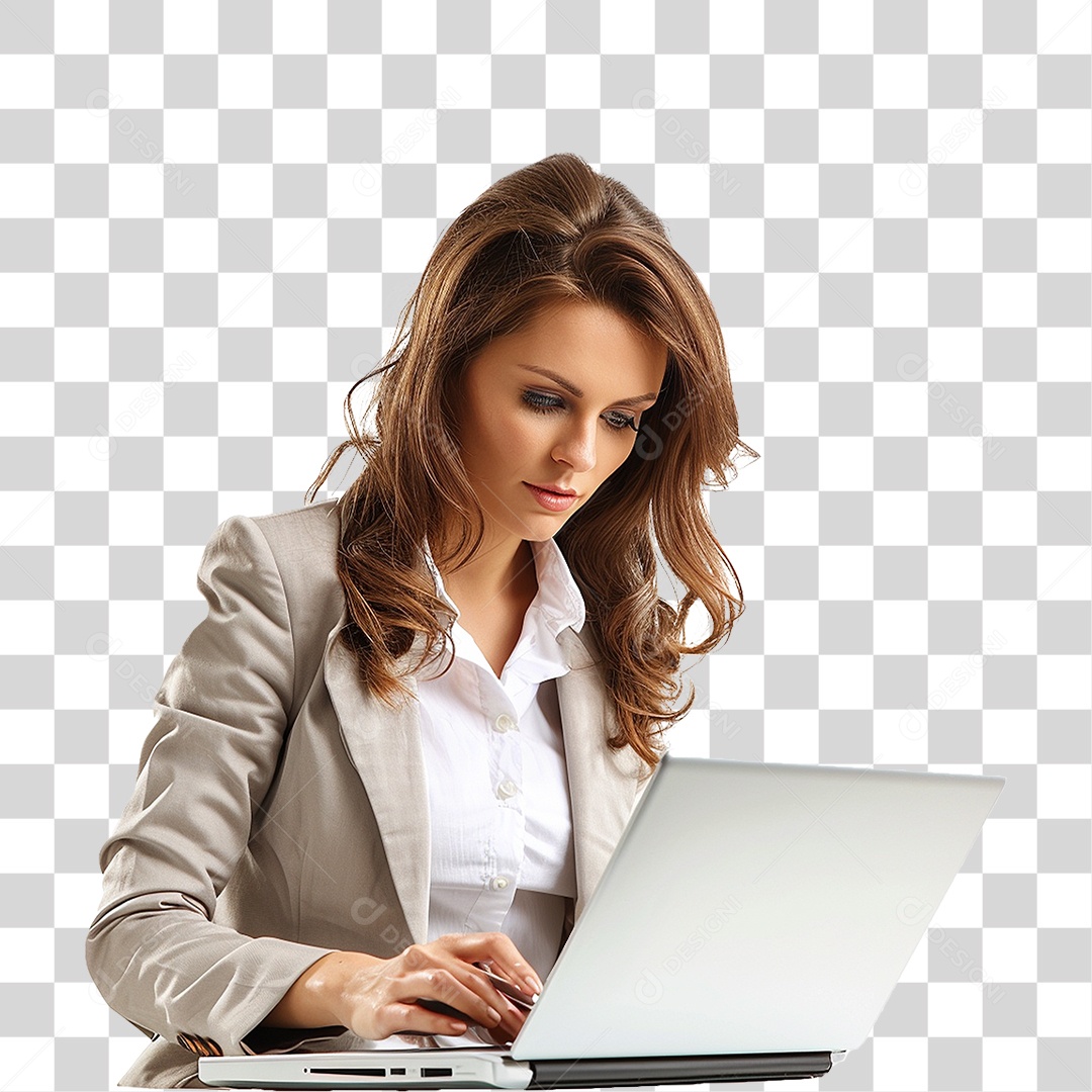 Mulher com Laptop PNG Transparente