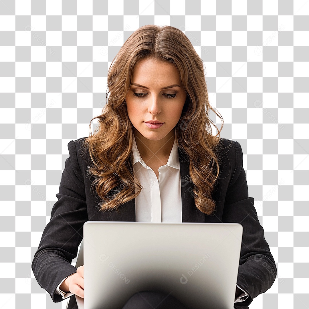 Mulher com Laptop PNG Transparente